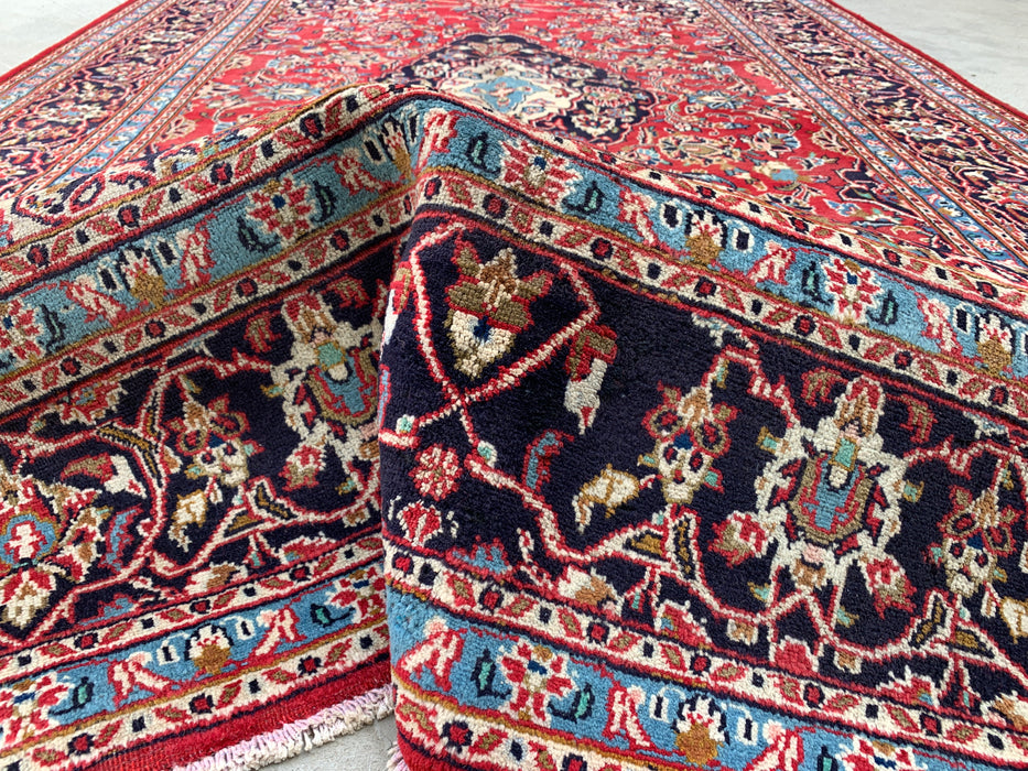 Handmade Persian Wool Area Rug 7x10 - Red Floral Medallion Persian Style Rug - Exact Size 9'5" x 6'2" - KBHM-679