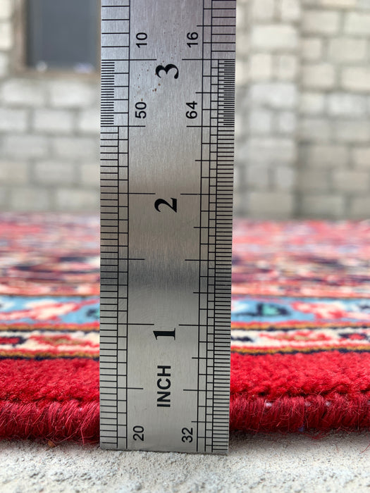 Handmade Persian Wool Area Rug 7x10 - Red Floral Medallion Persian Style Rug - Exact Size 9'5" x 6'2" - KBHM-679