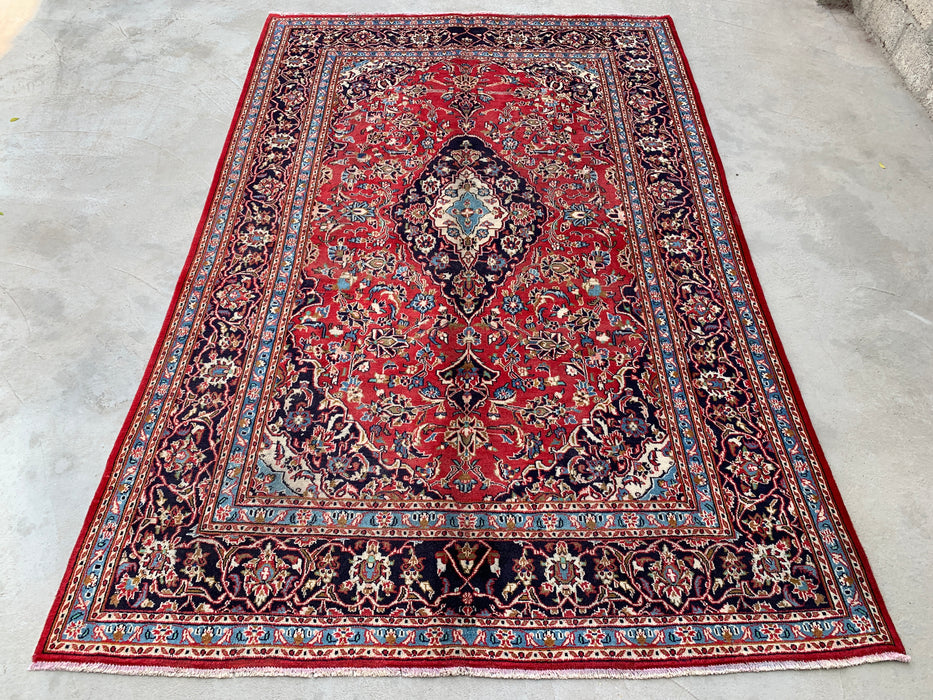 Handmade Persian Wool Area Rug 7x10 - Red Floral Medallion Persian Style Rug - Exact Size 9'5" x 6'2" - KBHM-679