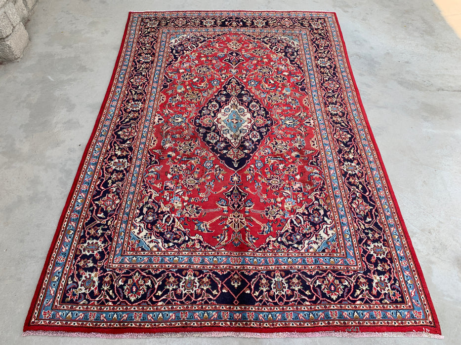 Handmade Persian Wool Area Rug 7x10 - Red Floral Medallion Persian Style Rug - Exact Size 9'5" x 6'2" - KBHM-679