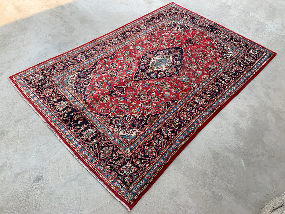 Handmade Persian Wool Area Rug 7x10 - Red Floral Medallion Persian Style Rug - Exact Size 9'5" x 6'2" - KBHM-679