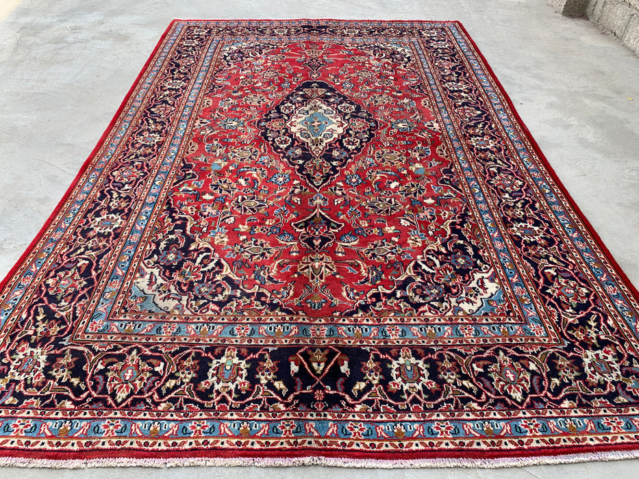 Handmade Persian Wool Area Rug 7x10 - Red Floral Medallion Persian Style Rug - Exact Size 9'5" x 6'2" - KBHM-679