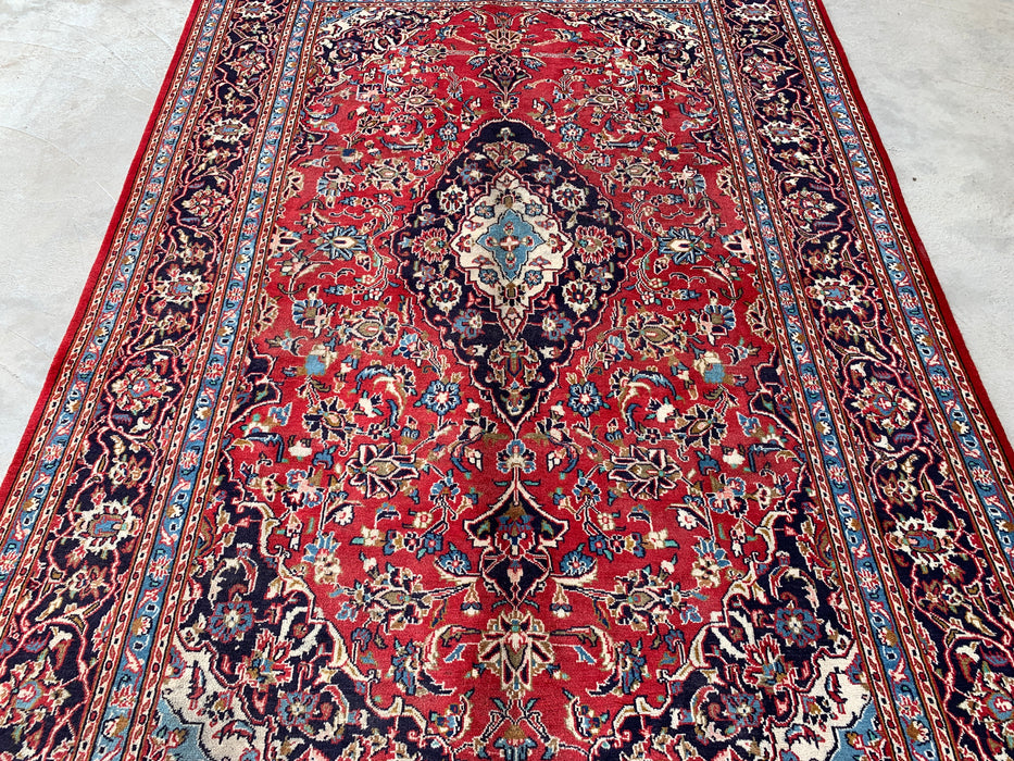 Handmade Persian Wool Area Rug 7x10 - Red Floral Medallion Persian Style Rug - Exact Size 9'5" x 6'2" - KBHM-679