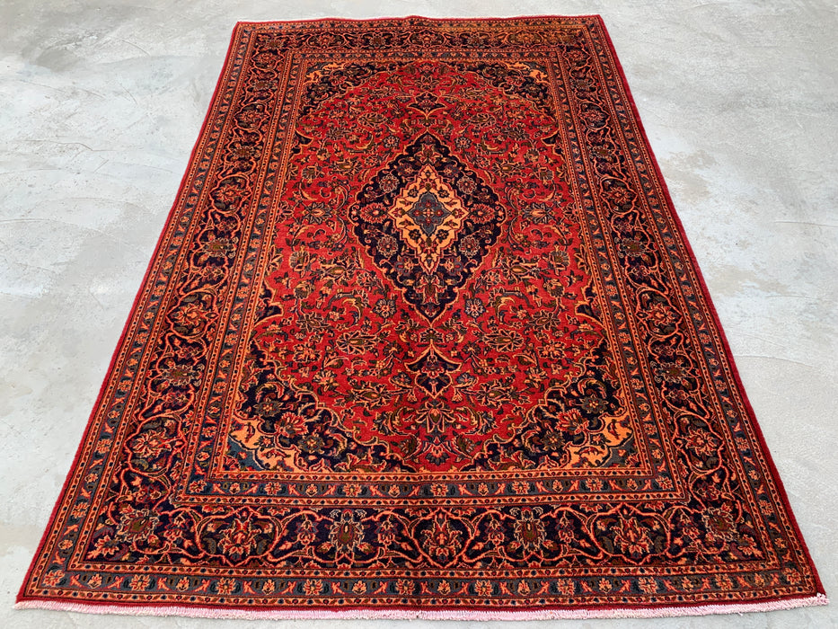 Handmade Persian Wool Area Rug 7x10 - Red Floral Medallion Persian Style Rug - Exact Size 9'5" x 6'3" - KBHM-683