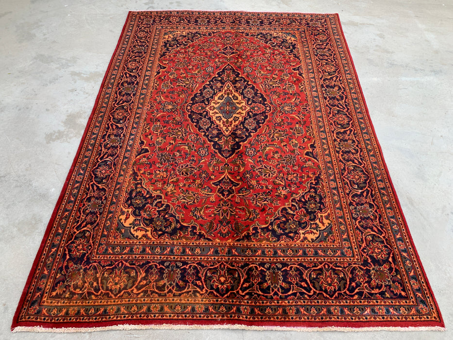 Handmade Persian Wool Area Rug 7x10 - Red Floral Medallion Persian Style Rug - Exact Size 9'5" x 6'3" - KBHM-683