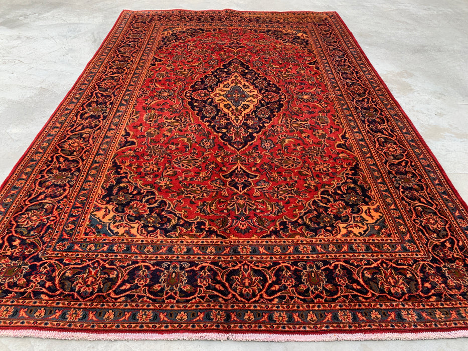 Handmade Persian Wool Area Rug 7x10 - Red Floral Medallion Persian Style Rug - Exact Size 9'5" x 6'3" - KBHM-683