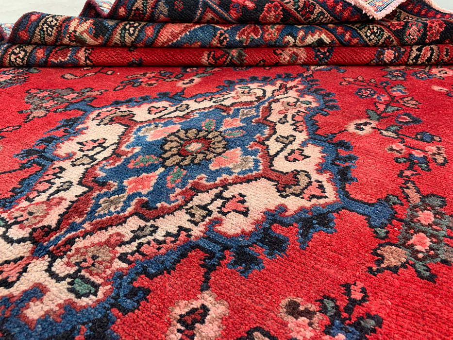 Handmade Persian Wool Area Rug 7x10 - Red Floral Medallion Persian Style Rug - Exact Size 9'7" x 6'11" - KBHM-687