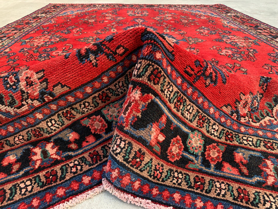 Handmade Persian Wool Area Rug 7x10 - Red Floral Medallion Persian Style Rug - Exact Size 9'7" x 6'11" - KBHM-687