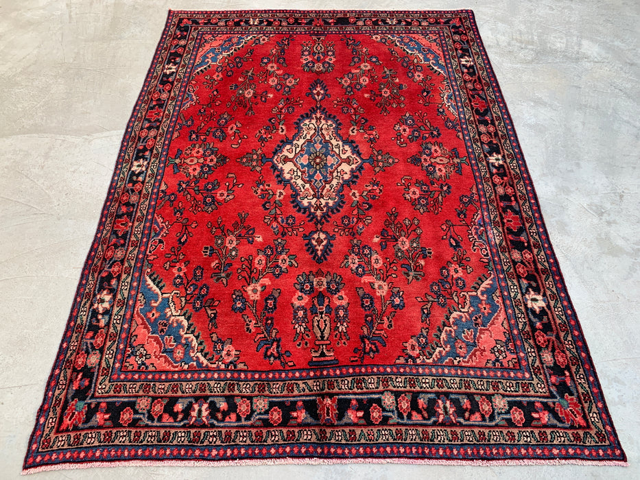 Handmade Persian Wool Area Rug 7x10 - Red Floral Medallion Persian Style Rug - Exact Size 9'7" x 6'11" - KBHM-687