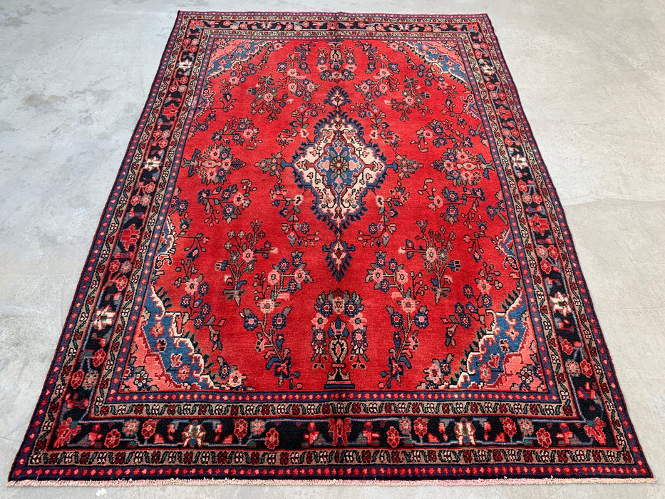 Handmade Persian Wool Area Rug 7x10 - Red Floral Medallion Persian Style Rug - Exact Size 9'7" x 6'11" - KBHM-687