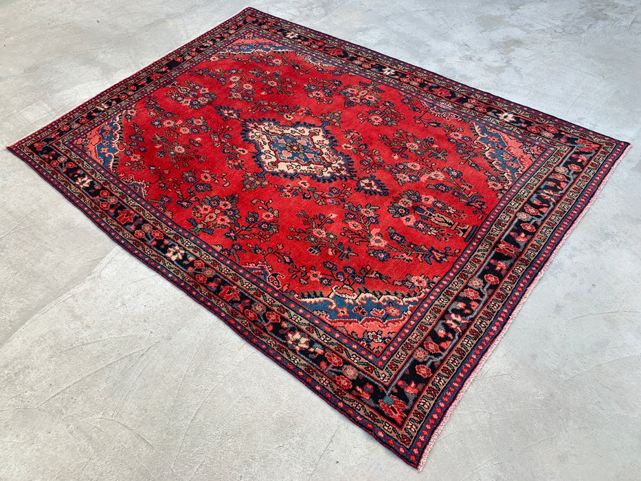 Handmade Persian Wool Area Rug 7x10 - Red Floral Medallion Persian Style Rug - Exact Size 9'7" x 6'11" - KBHM-687