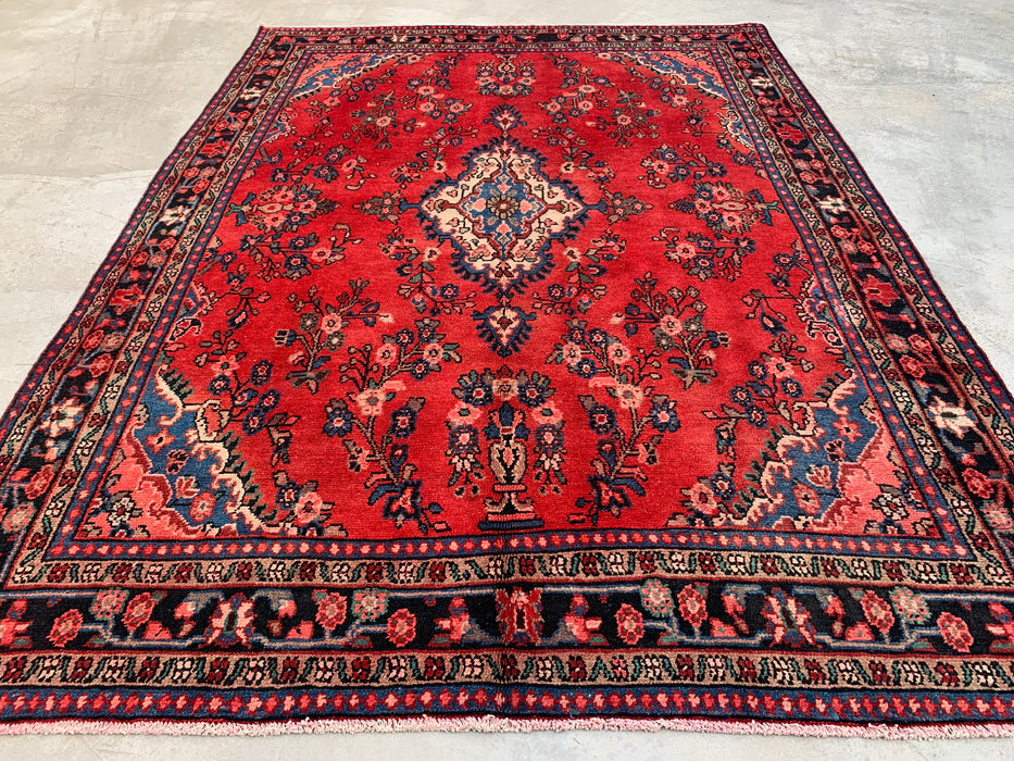 Handmade Persian Wool Area Rug 7x10 - Red Floral Medallion Persian Style Rug - Exact Size 9'7" x 6'11" - KBHM-687