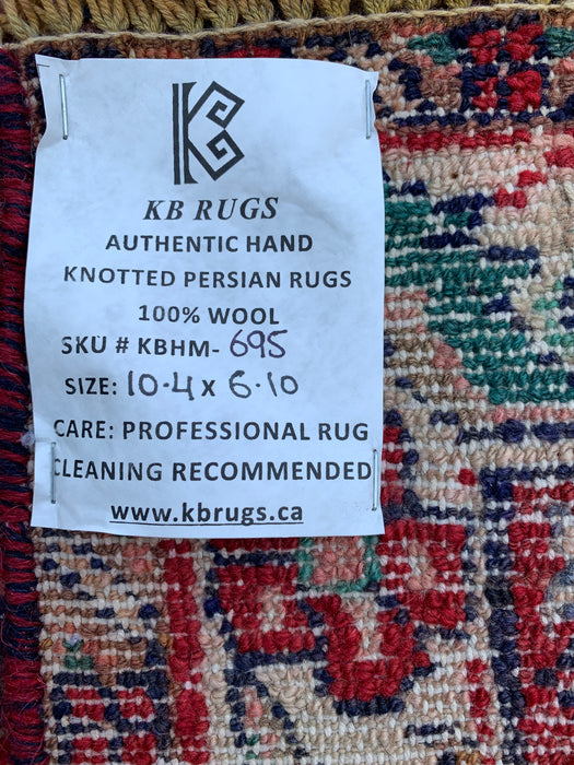 Handmade Persian Wool Area Rug 7x10 - Red, Navy & Ivory Floral Medallion Persian Style Rug - Exact Size 10'4" x 6'10"- KBHM-695
