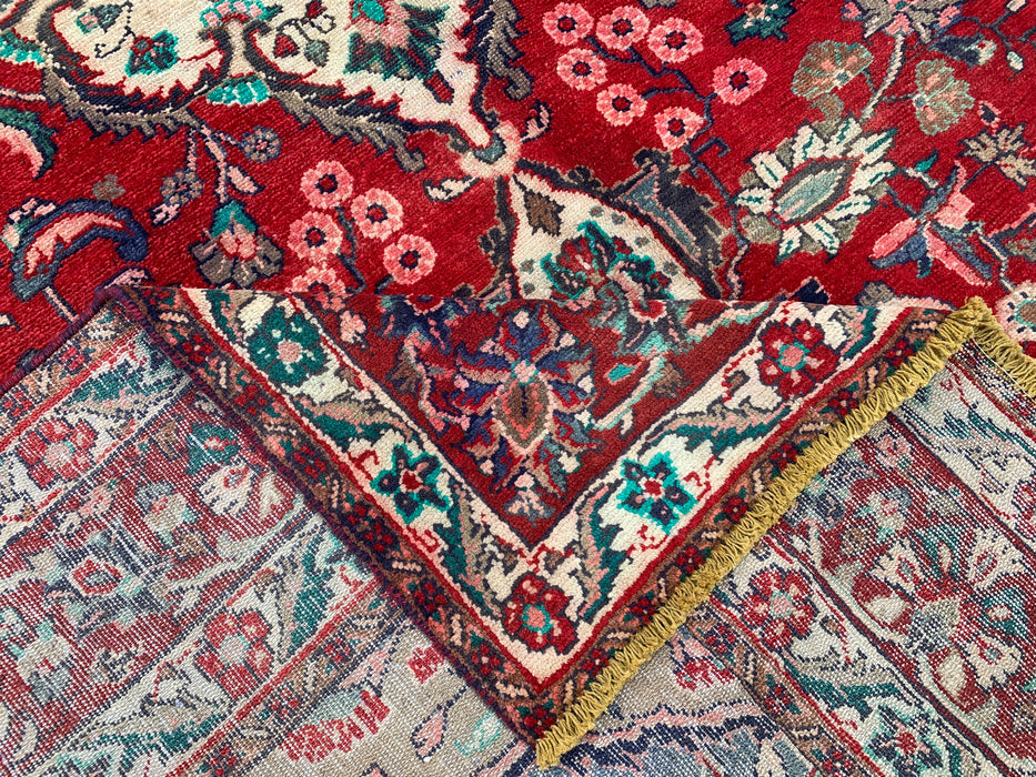 Handmade Persian Wool Area Rug 7x10 - Red, Navy & Ivory Floral Medallion Persian Style Rug - Exact Size 10'4" x 6'10"- KBHM-695