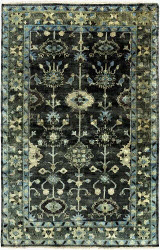 Antique Handmade Wool Rug — Charcoal / Green | ATQ-1008 - performance