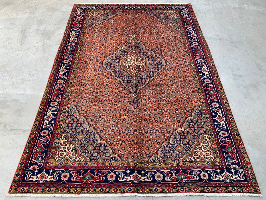 Handmade Persian Wool Area Rug 7x10 - Rose, Navy & Ivory Vintage Medallion Persian Style Rug - Exact Size 9'9" x 6'6" - KBHM-713