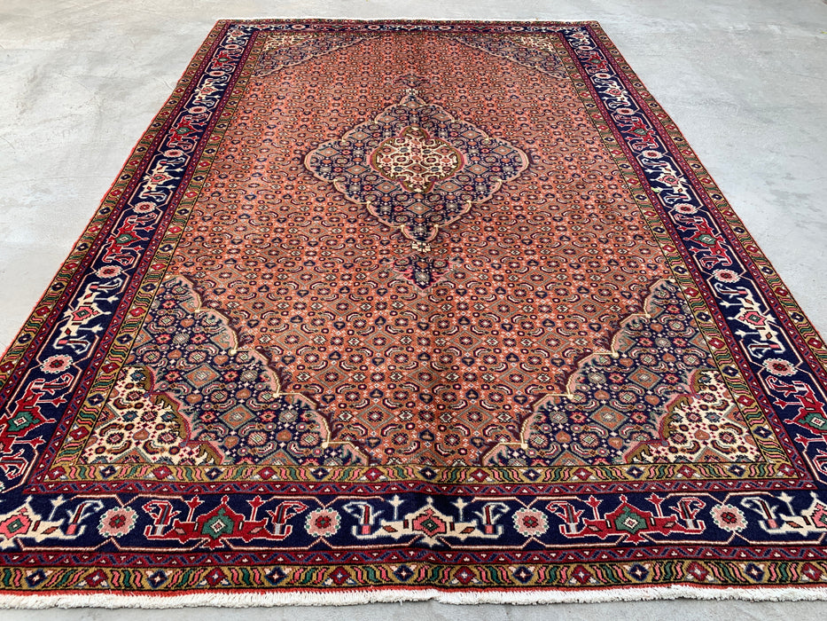 Handmade Persian Wool Area Rug 7x10 - Rose, Navy & Ivory Vintage Medallion Persian Style Rug - Exact Size 9'9" x 6'6" - KBHM-713