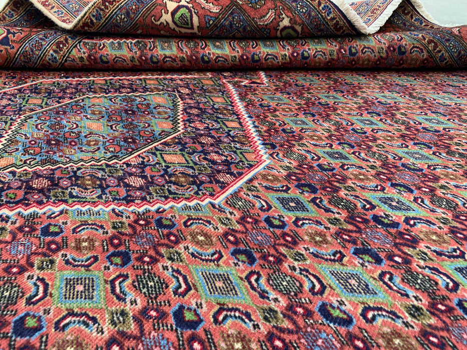 Handmade Persian Wool Area Rug 7x10 - Rose, Blue & Ivory Vintage Medallion Persian Style Rug - Exact Size 9'5" x 6'4" - KBHM-721
