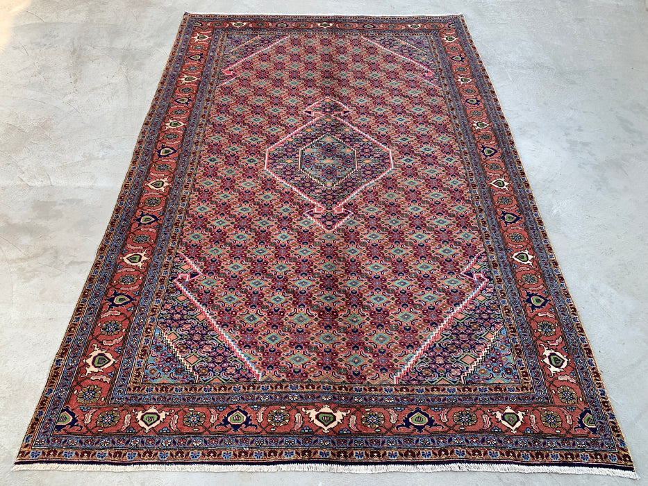 Handmade Persian Wool Area Rug 7x10 - Rose, Blue & Ivory Vintage Medallion Persian Style Rug - Exact Size 9'5" x 6'4" - KBHM-721