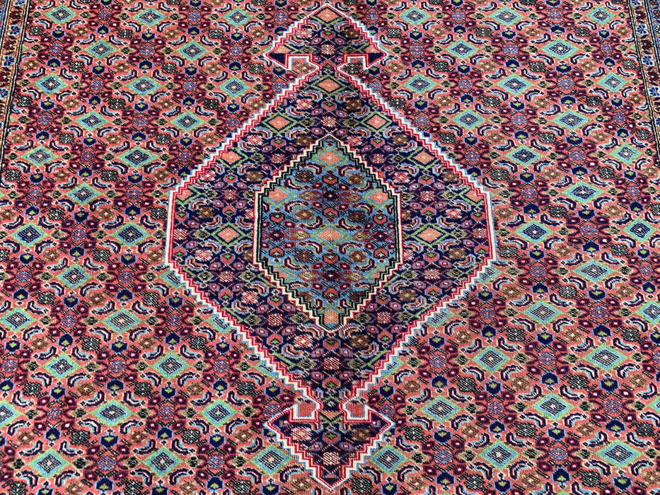 Handmade Persian Wool Area Rug 7x10 - Rose, Blue & Ivory Vintage Medallion Persian Style Rug - Exact Size 9'5" x 6'4" - KBHM-721