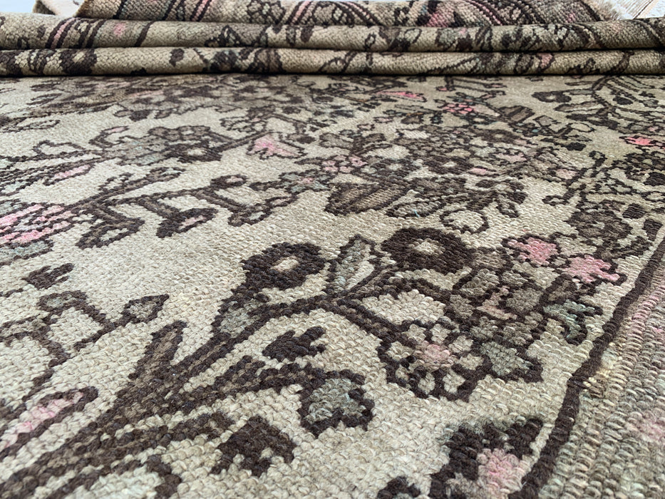 Handmade Persian Wool Area Rug 7x10 - Beige, Taupe & Soft Pink Vintage Floral Persian Style Rug - Exact Size 9'10" x 6'11" - KBHM-726