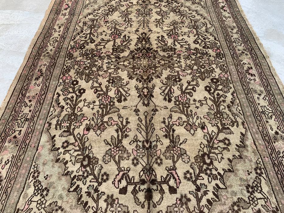 Handmade Persian Wool Area Rug 7x10 - Beige, Taupe & Soft Pink Vintage Floral Persian Style Rug - Exact Size 9'10" x 6'11" - KBHM-726