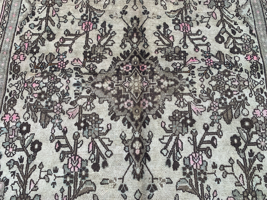 Handmade Persian Wool Area Rug 7x10 - Beige, Taupe & Soft Pink Vintage Floral Persian Style Rug - Exact Size 9'10" x 6'11" - KBHM-726
