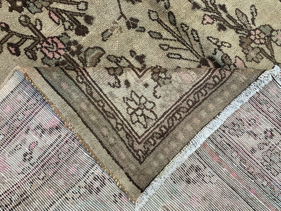 Handmade Persian Wool Area Rug 7x10 - Beige, Taupe & Soft Pink Vintage Floral Persian Style Rug - Exact Size 9'10" x 6'11" - KBHM-726