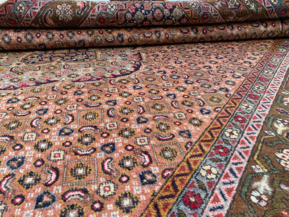 Handmade Persian Wool Area Rug 7x10 - Rose, Brown & Ivory Vintage Medallion Persian Style Rug - Exact Size 9'6" x 6'2" - KBHM-732