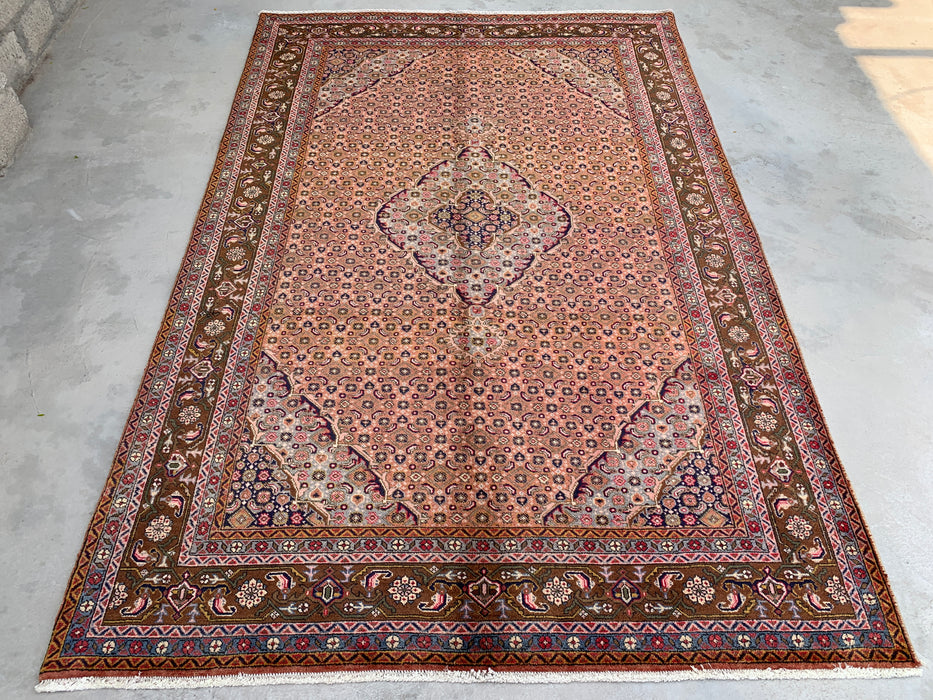 Handmade Persian Wool Area Rug 7x10 - Rose, Brown & Ivory Vintage Medallion Persian Style Rug - Exact Size 9'6" x 6'2" - KBHM-732