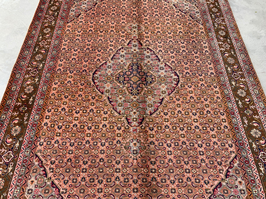 Handmade Persian Wool Area Rug 7x10 - Rose, Brown & Ivory Vintage Medallion Persian Style Rug - Exact Size 9'6" x 6'2" - KBHM-732