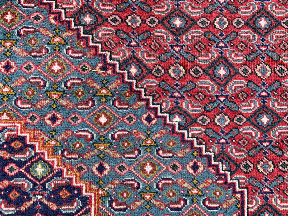 Handmade Persian Wool Area Rug 7x10 - Red, Blue & Ivory Vintage Medallion Persian Style Rug - Exact Size 9'5" x 6'3" - KBHM-733