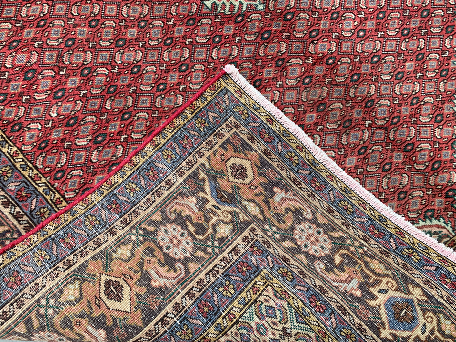 Handmade Persian Wool Area Rug 7x10 - Red, Navy & Ivory Vintage Medallion Persian Style Rug - Exact Size 9'10" x 6'4" - KBHM-734