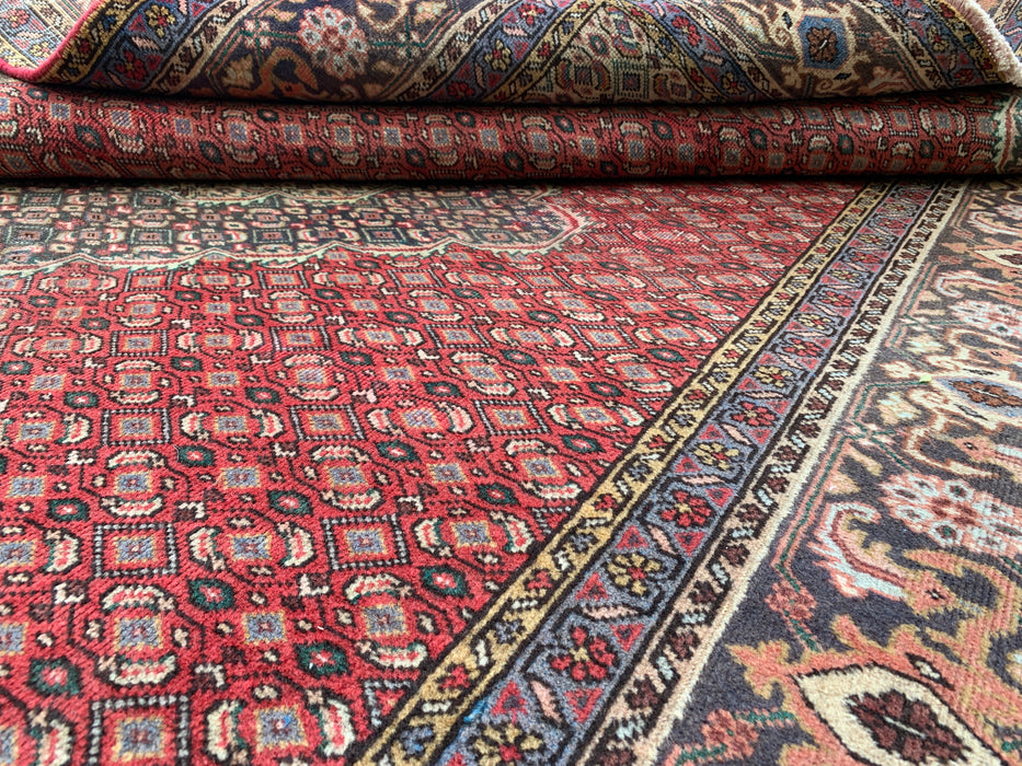 Handmade Persian Wool Area Rug 7x10 - Red, Navy & Ivory Vintage Medallion Persian Style Rug - Exact Size 9'10" x 6'4" - KBHM-734