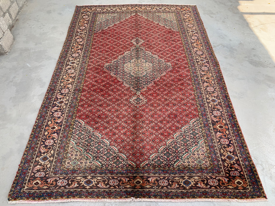 Handmade Persian Wool Area Rug 7x10 - Red, Navy & Ivory Vintage Medallion Persian Style Rug - Exact Size 9'10" x 6'4" - KBHM-734