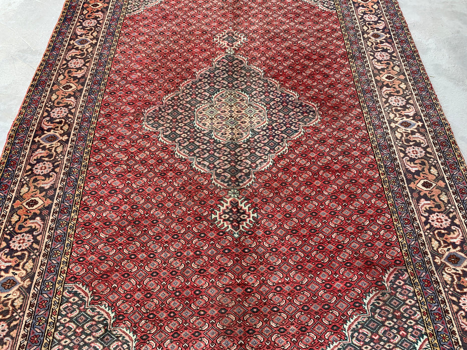Handmade Persian Wool Area Rug 7x10 - Red, Navy & Ivory Vintage Medallion Persian Style Rug - Exact Size 9'10" x 6'4" - KBHM-734