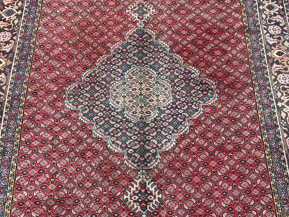 Handmade Persian Wool Area Rug 7x10 - Red, Navy & Ivory Vintage Medallion Persian Style Rug - Exact Size 9'10" x 6'4" - KBHM-734