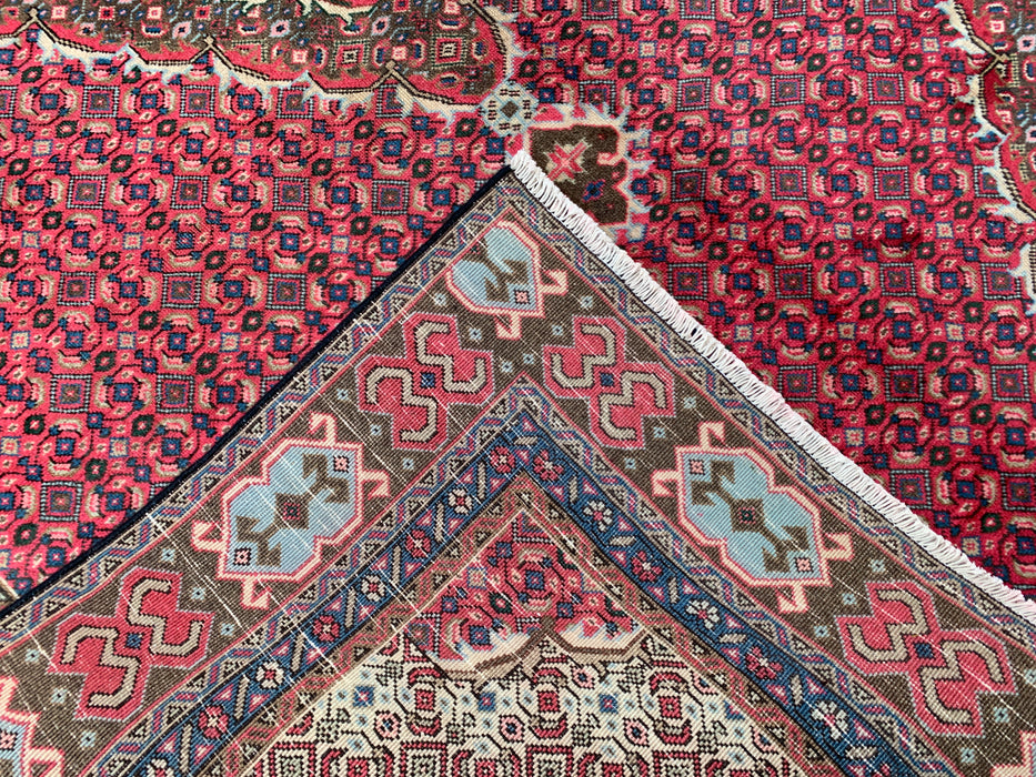 Handmade Persian Wool Area Rug 7x10 - Red, Brown & Ivory Vintage Medallion Persian Style Rug - Exact Size 9'2" x 6'0" - KBHM-735