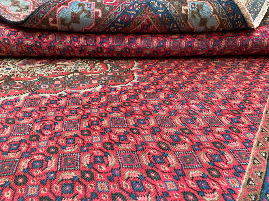 Handmade Persian Wool Area Rug 7x10 - Red, Brown & Ivory Vintage Medallion Persian Style Rug - Exact Size 9'2" x 6'0" - KBHM-735
