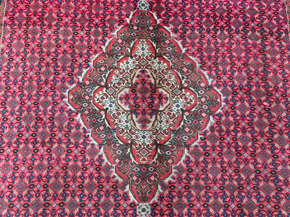 Handmade Persian Wool Area Rug 7x10 - Red, Brown & Ivory Vintage Medallion Persian Style Rug - Exact Size 9'2" x 6'0" - KBHM-735