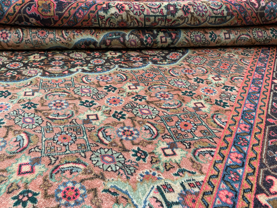 Handmade Persian Wool Area Rug 7x10 - Beige, Taupe & Soft Rose Vintage Medallion Persian Style Rug - Exact Size 9'4" x 6'1" - KBHM-738