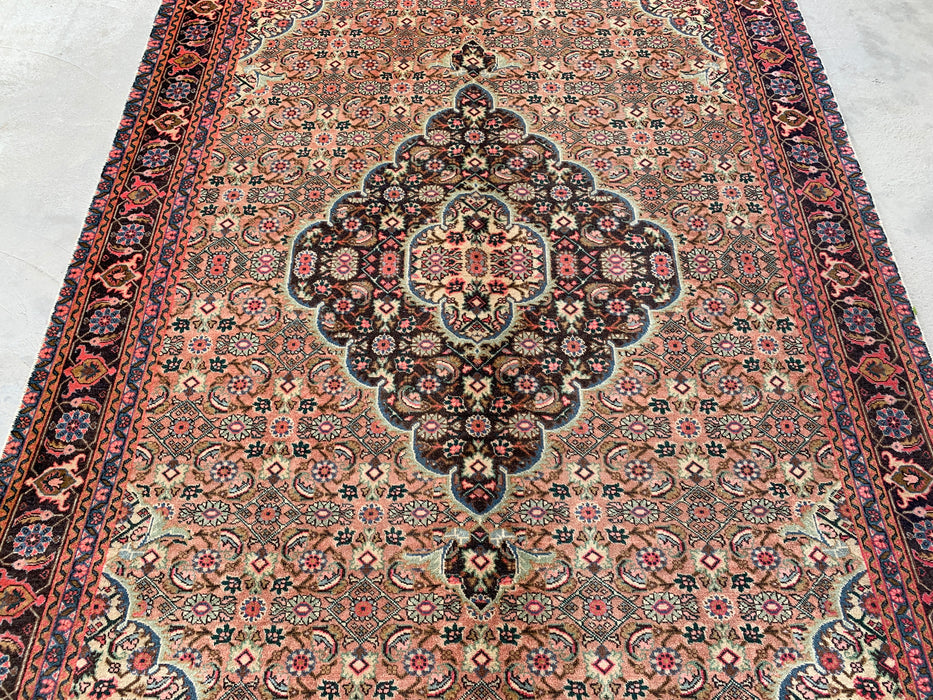 Handmade Persian Wool Area Rug 7x10 - Beige, Taupe & Soft Rose Vintage Medallion Persian Style Rug - Exact Size 9'4" x 6'1" - KBHM-738