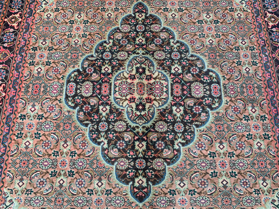 Handmade Persian Wool Area Rug 7x10 - Beige, Taupe & Soft Rose Vintage Medallion Persian Style Rug - Exact Size 9'4" x 6'1" - KBHM-738