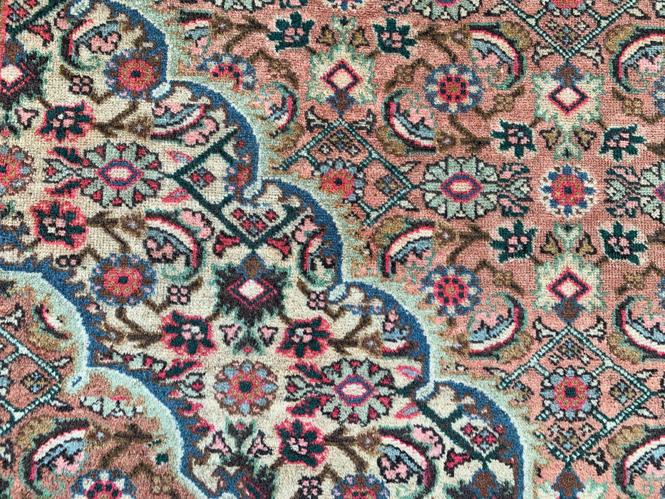 Handmade Persian Wool Area Rug 7x10 - Beige, Taupe & Soft Rose Vintage Medallion Persian Style Rug - Exact Size 9'4" x 6'1" - KBHM-738
