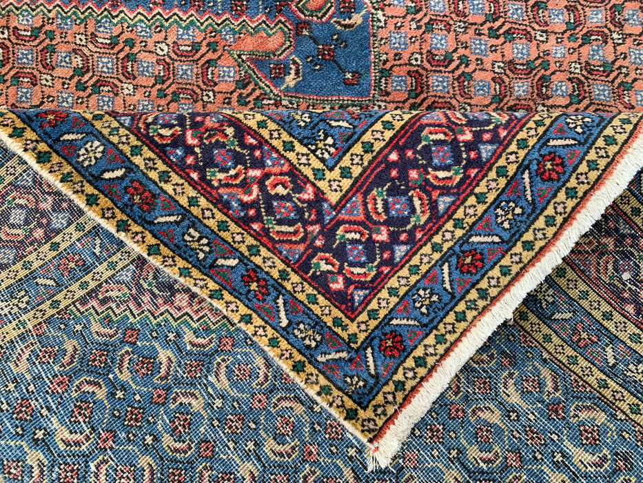 Handmade Persian Wool Area Rug 7x10 - Rose, Blue & Ivory Vintage Medallion Persian Style Rug - Exact Size 9'5" x 6'5" - KBHM-740