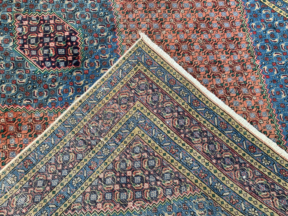 Handmade Persian Wool Area Rug 7x10 - Rose, Blue & Ivory Vintage Medallion Persian Style Rug - Exact Size 9'5" x 6'5" - KBHM-740