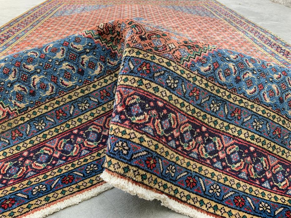 Handmade Persian Wool Area Rug 7x10 - Rose, Blue & Ivory Vintage Medallion Persian Style Rug - Exact Size 9'5" x 6'5" - KBHM-740