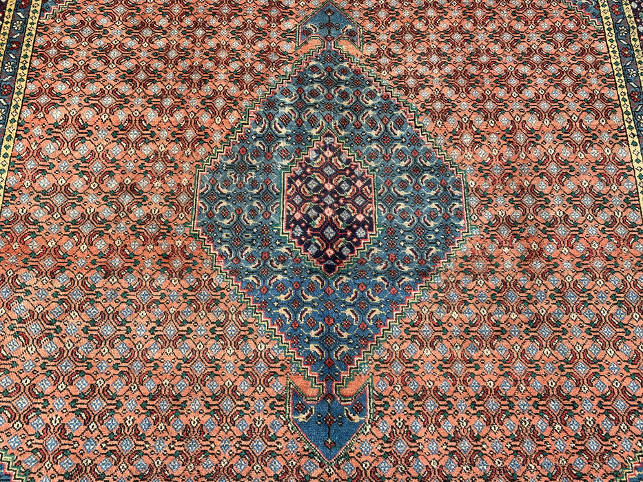 Handmade Persian Wool Area Rug 7x10 - Rose, Blue & Ivory Vintage Medallion Persian Style Rug - Exact Size 9'5" x 6'5" - KBHM-740