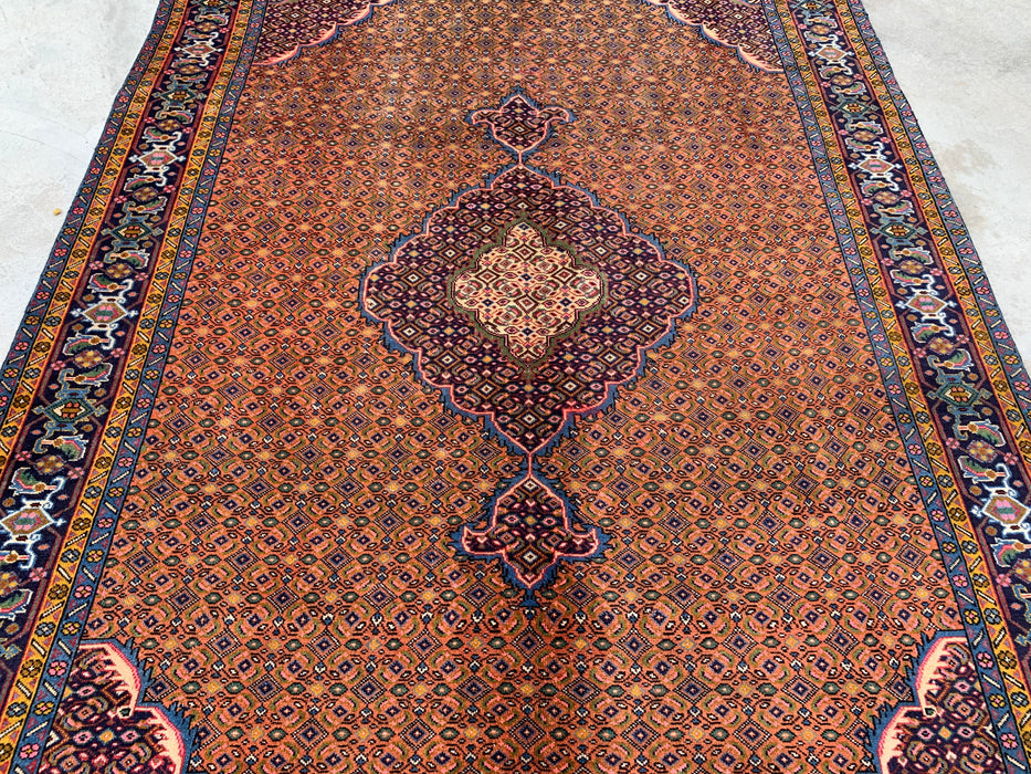 Handmade Persian Wool Area Rug 7x10 - Rose, Navy & Ivory Vintage Medallion Persian Style Rug - Exact Size 9'11" x 6'4" - KBHM-753
