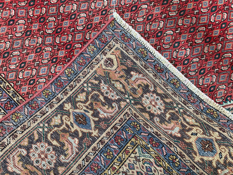 Handmade Persian Wool Area Rug 7x10 - Red, Brown & Ivory Vintage Medallion Persian Style Rug - Exact Size 9'7" x 6'2" - KBHM-755